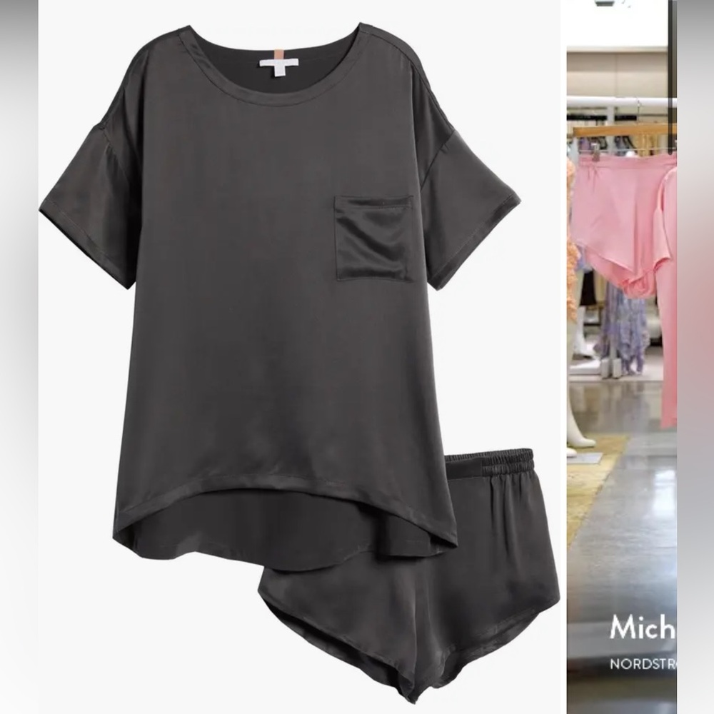 NWT: Lunya Washable Silk Tee Set in light blue and a GREY size Medium